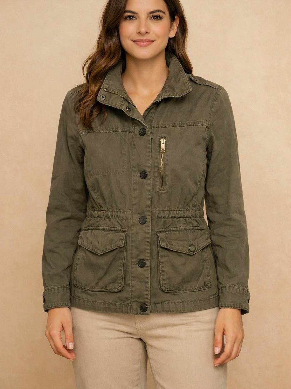 Olive Utility Jacket - Women's Casual Field Coat
